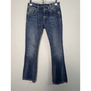 Miss Me Jeans 26 Med Wash JE8013BR Boot Low Rise Crystal Chain Leather